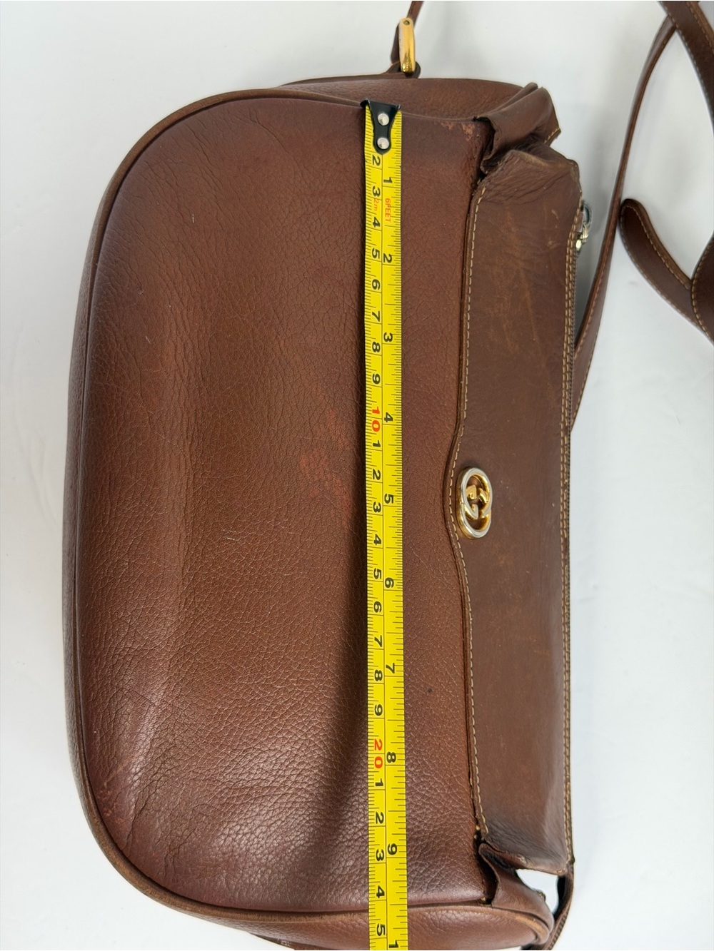 Authentic Gucci Crossbody Bag Brown chestnut Leather Shoulder Bag GG - Fair poor - Picture 14 of 16